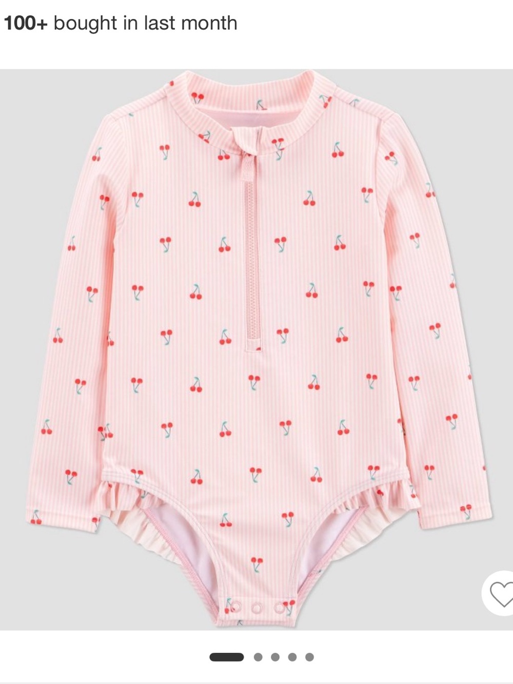 Carter's Toddler Girls' Long Sleeve Cherry Striped One Piece Rash Guard Swimuit